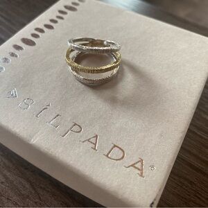 Silpada 925  silver + brass(?)triple band ring.